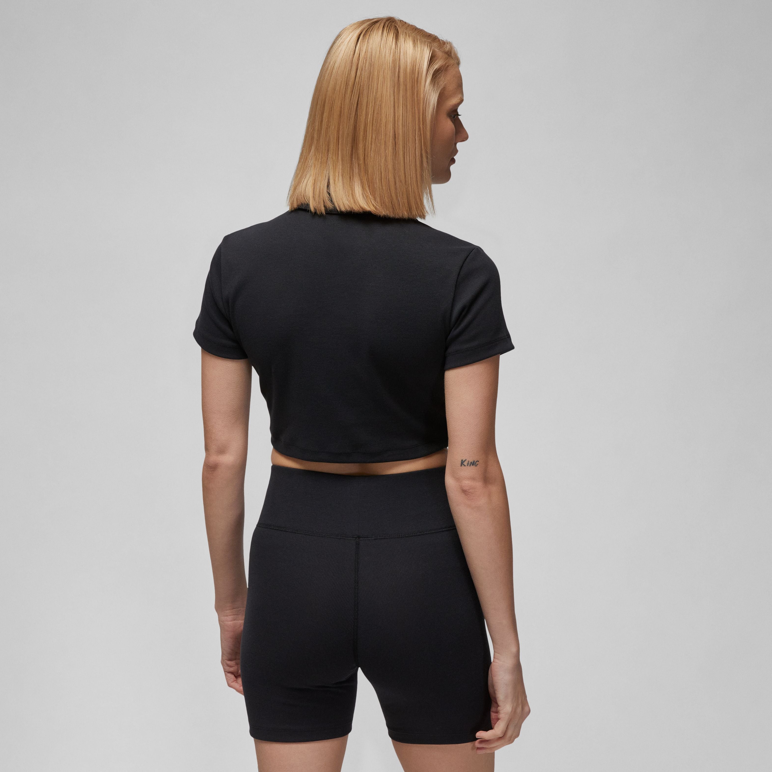 Cropped Ribbed Polo - Black