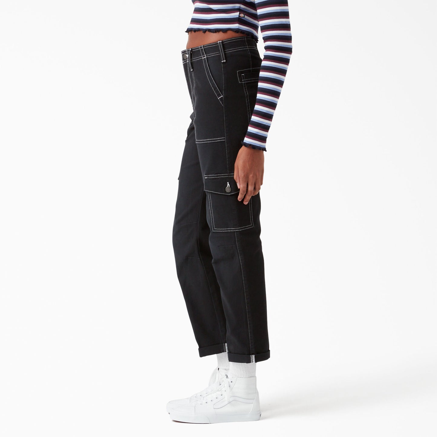Skinny Fit Cuffed Cargo Pants - Black