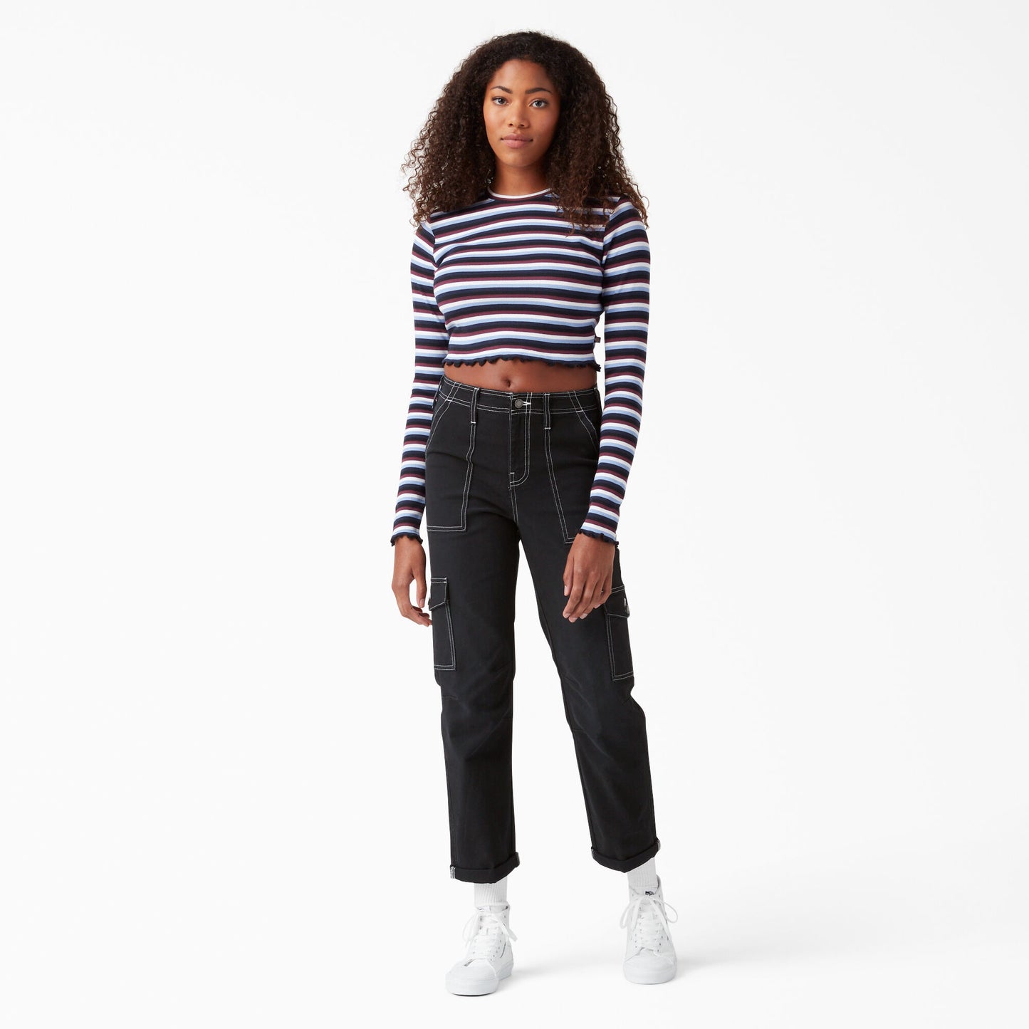 Skinny Fit Cuffed Cargo Pants - Black