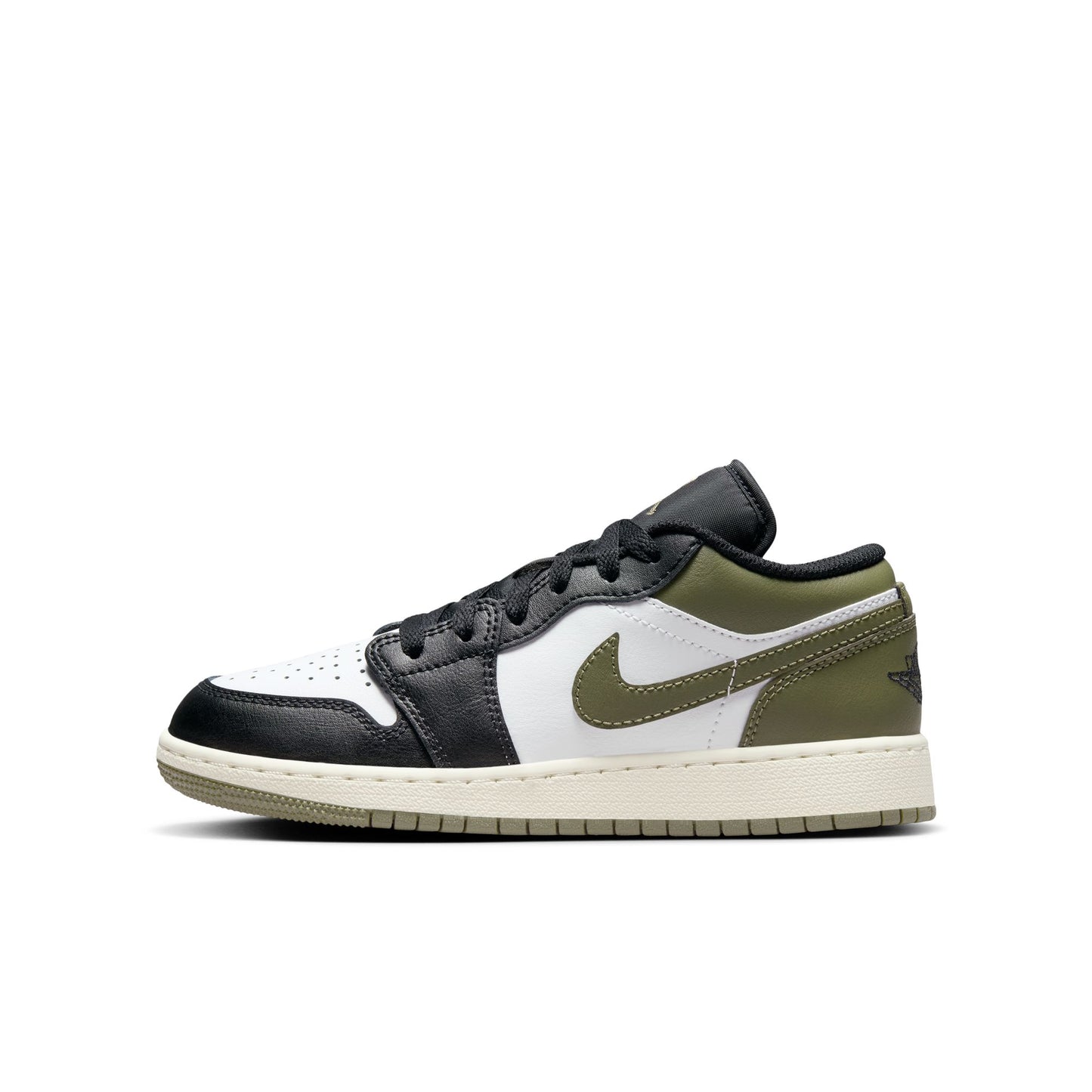 JORDAN 1 LOW 'MEDIUM OLIVE' (GS) - BLACK/WHITE/MEDIUM OLIVE