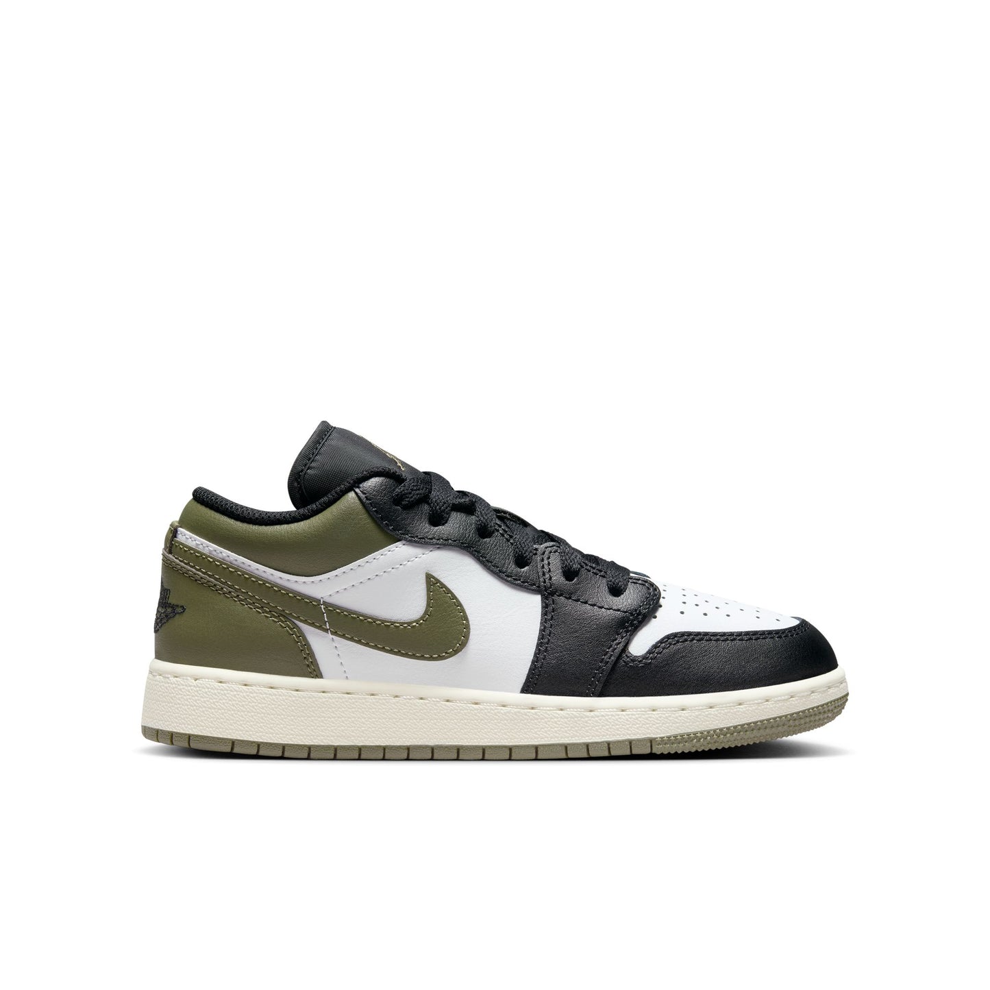 JORDAN 1 LOW 'MEDIUM OLIVE' (GS) - BLACK/WHITE/MEDIUM OLIVE