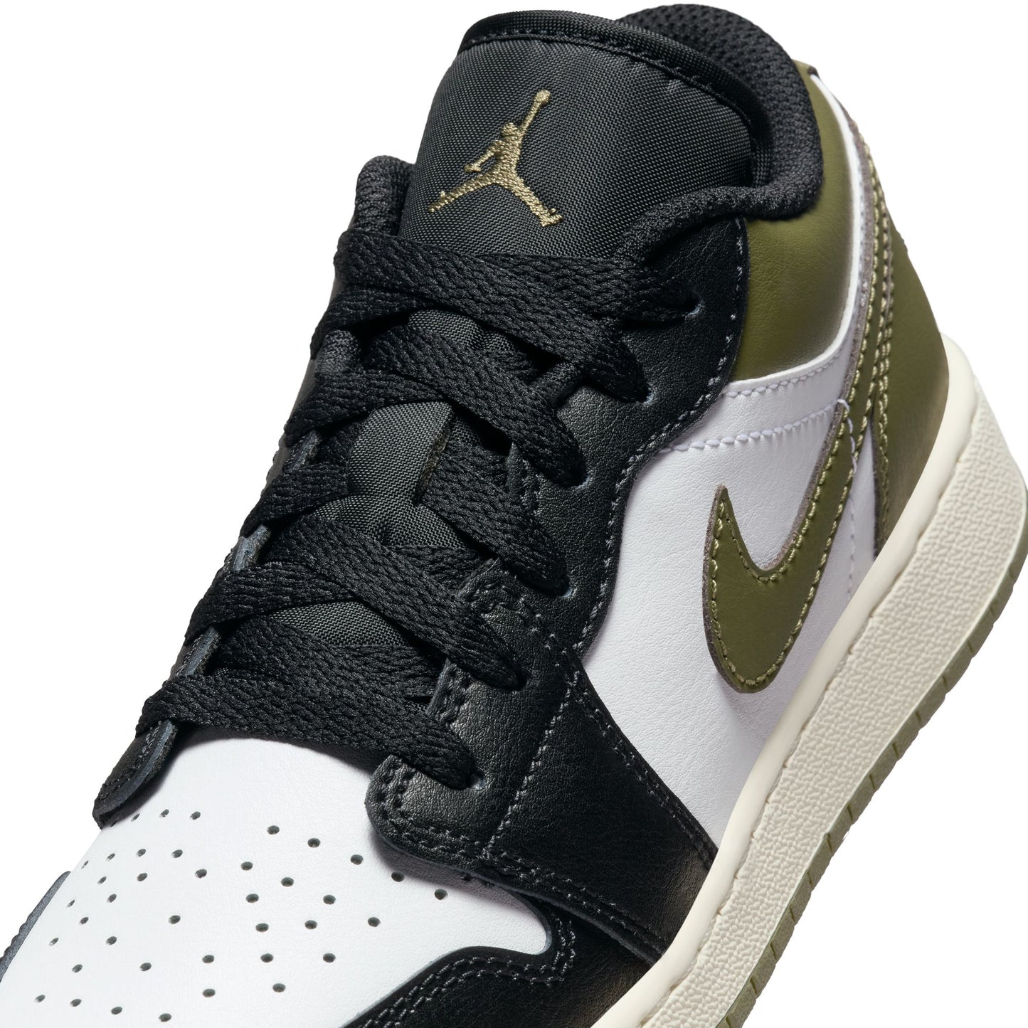 JORDAN 1 LOW 'MEDIUM OLIVE' (GS) - BLACK/WHITE/MEDIUM OLIVE