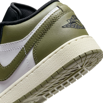 JORDAN 1 LOW 'MEDIUM OLIVE' (GS) - BLACK/WHITE/MEDIUM OLIVE