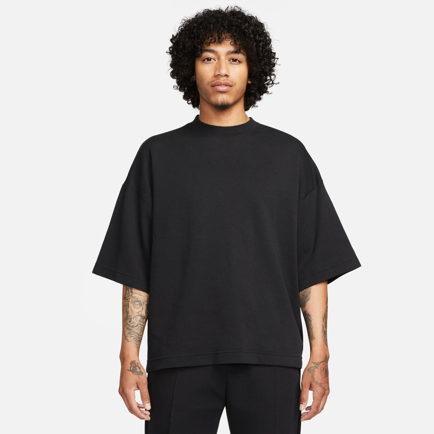 NSW TECH FLEECE OVER-OVERSIZED SHORT-SLEEVE SHIRT - BLACK/BLACK