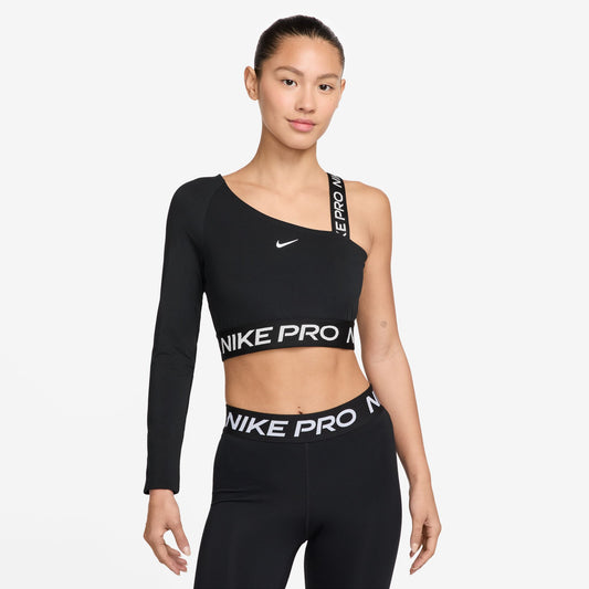 PRO SHINE DRI-FIT ASYMMETRICAL CROPPED TOP - BLACK/REFLECTIVE SILVER