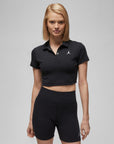 Cropped Ribbed Polo - Black