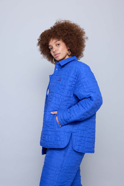 Monogram Quilted Puff Shacket - Cobalt