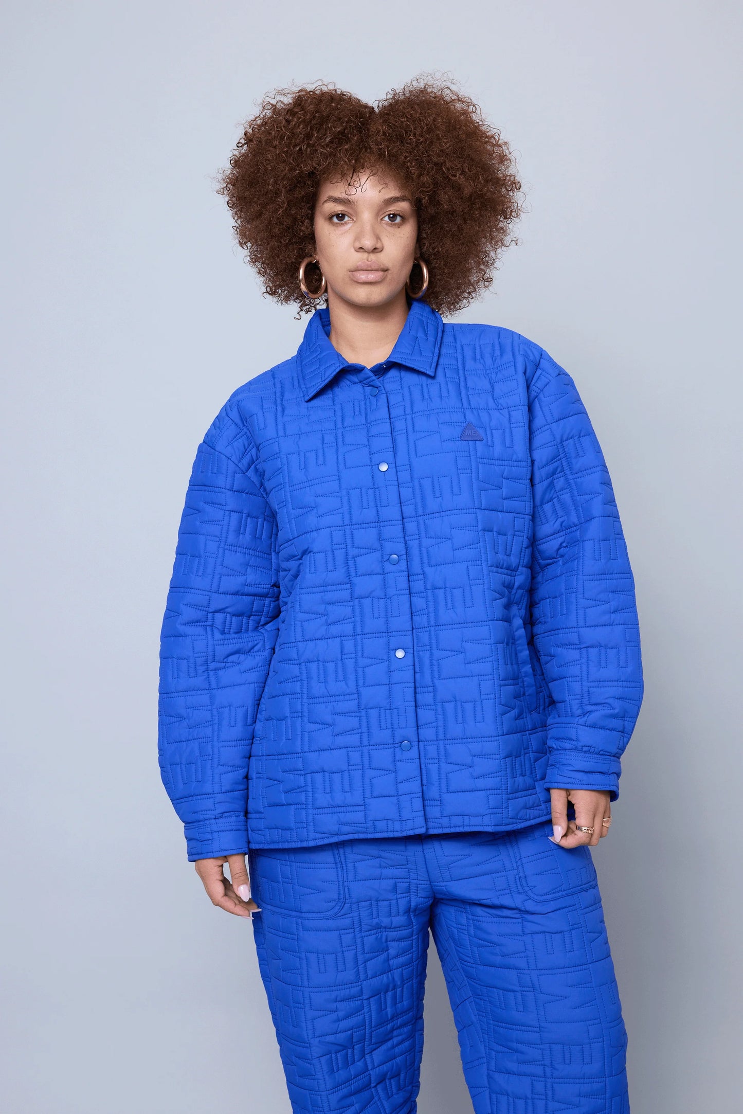 Monogram Quilted Puff Shacket - Cobalt