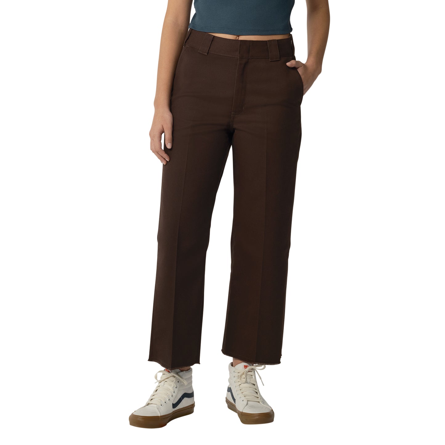 Twill Cropped Pants - Rinsed Chocolate Brown