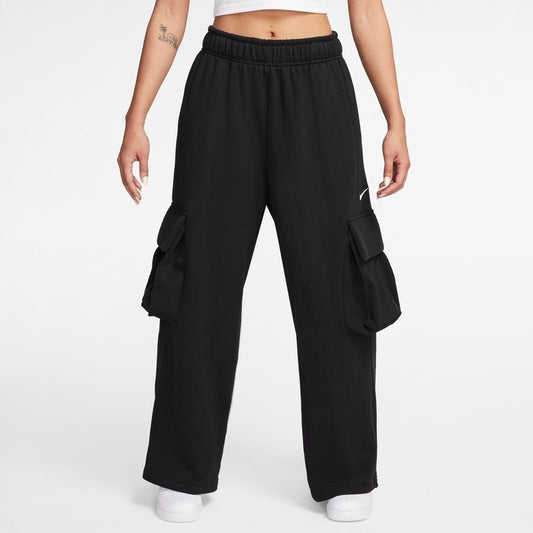 Women's Low-Rise Oversized French Terry Open-Hem Pants - Black/Sail