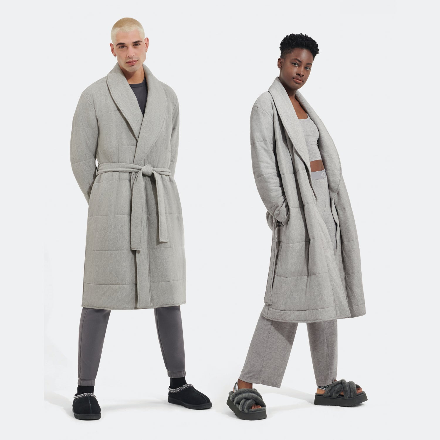 QUADE QUILTED ROBE - GREY HEATHER