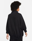 Oversize Fleece Mock-Neck 3/4 Sleeve Sweatshirt - Black/White