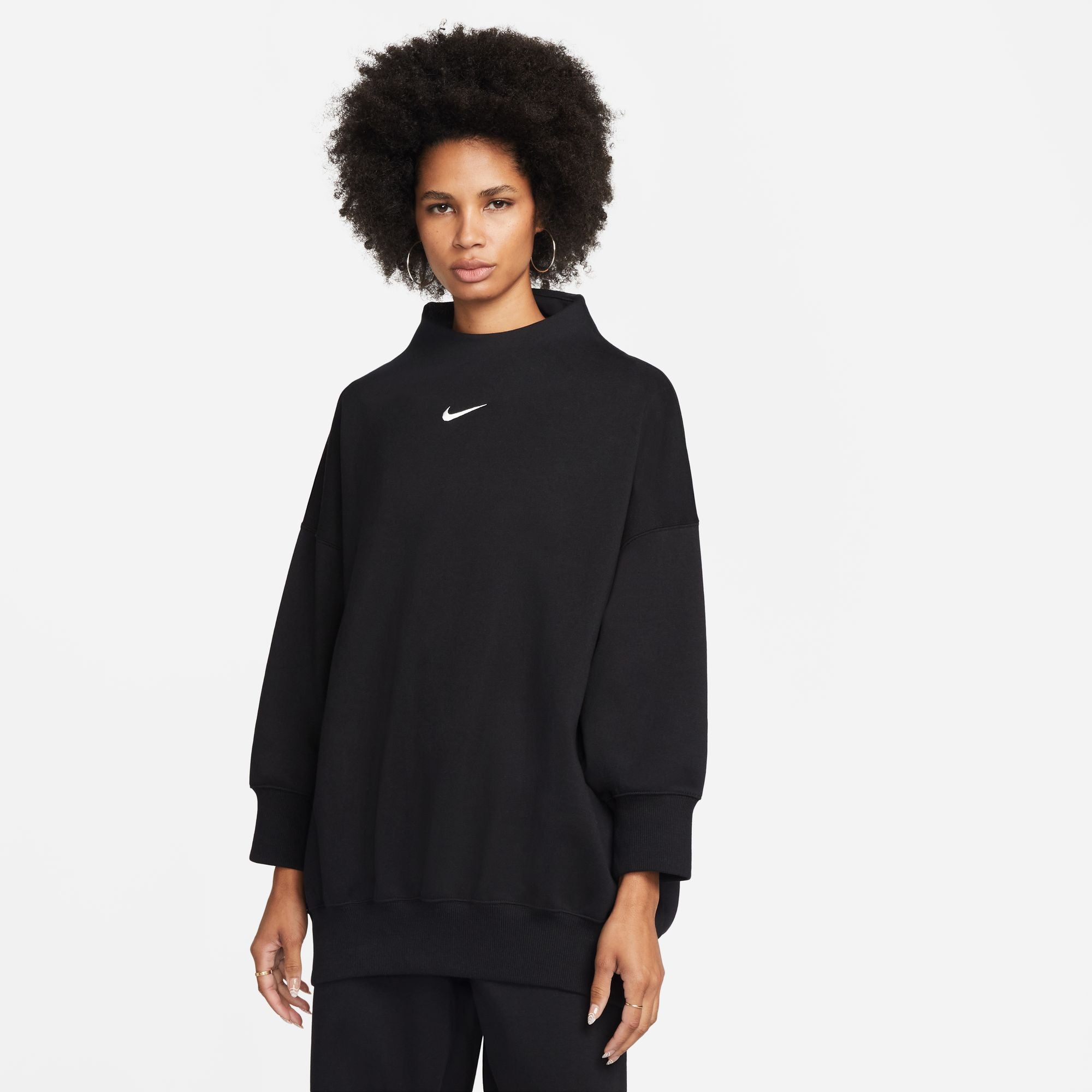 Oversize Fleece Mock-Neck 3/4 Sleeve Sweatshirt - Black/White