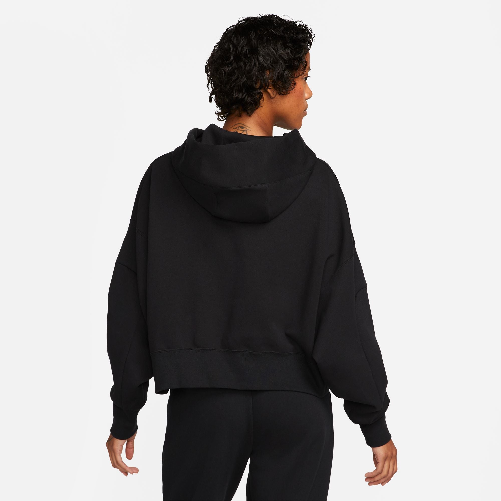 Oversized Tech Fleece Crop Pullover Hoodie - Black