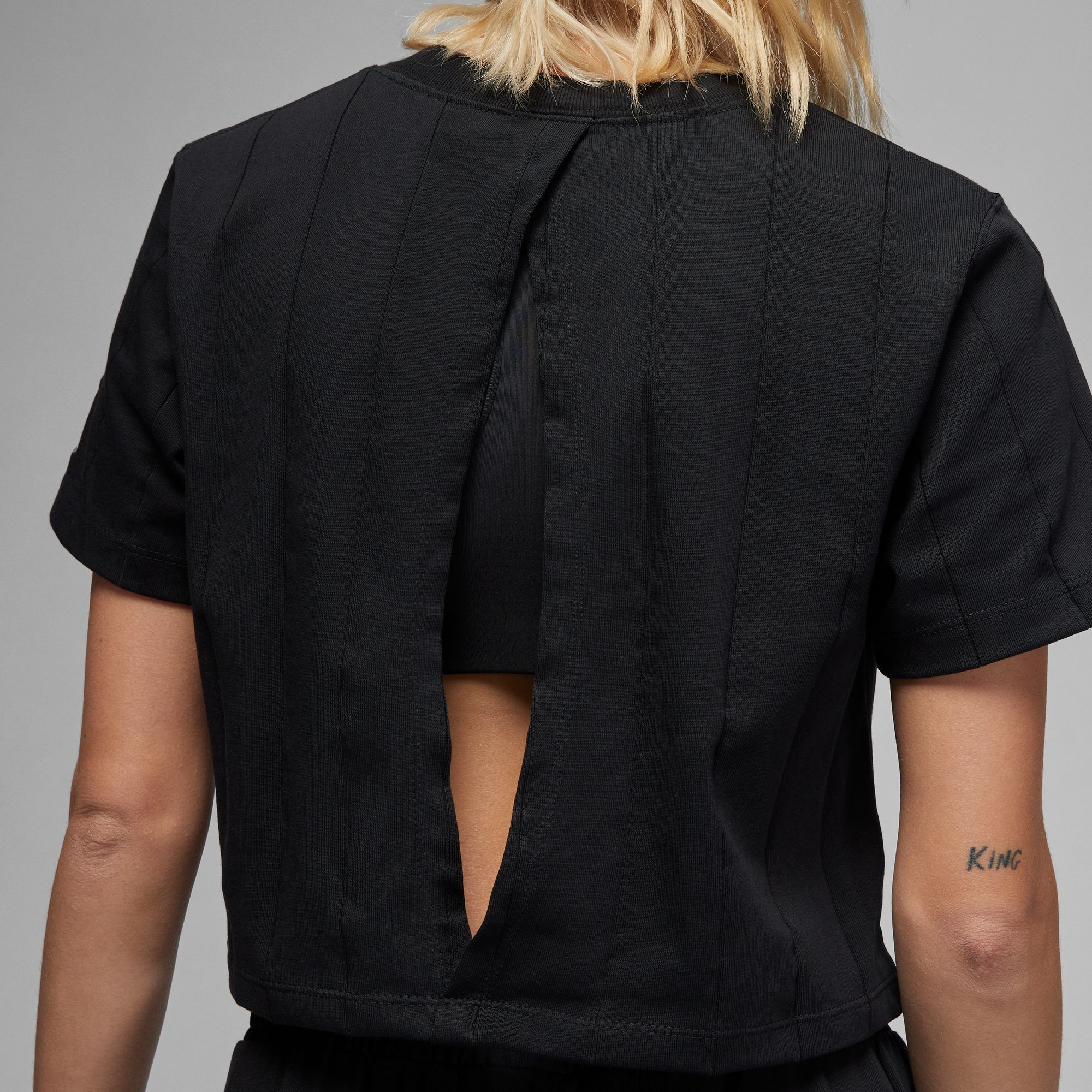 Knit Pinstripe Keyhole T-Shirt - Black